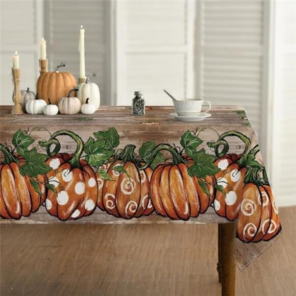 Fall Tablecloth 60×84 Inch Rectangular, Thanksgiving Autumn Harvest - Picture 7 of 7
